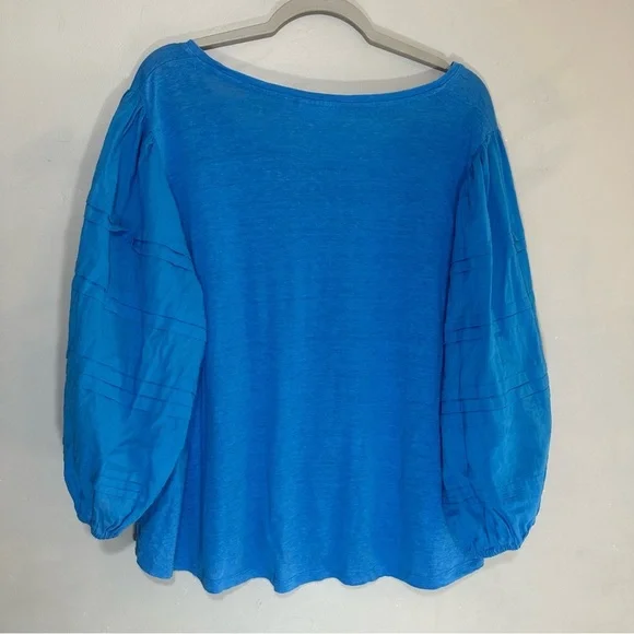 Chicos Plus Size Blue Linen Balloon Sleeve Blouse - Picture 5 of 5